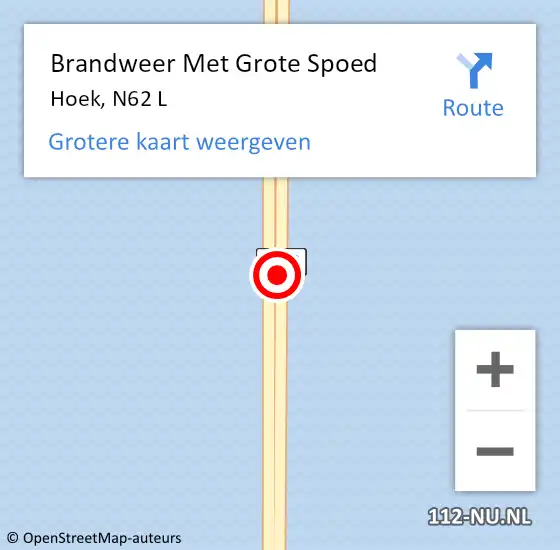 Locatie op kaart van de 112 melding: Brandweer Met Grote Spoed Naar Hoek, N62 L op 27 augustus 2019 01:34