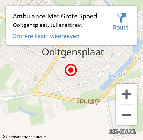 Locatie op kaart van de 112 melding: Ambulance Met Grote Spoed Naar Ooltgensplaat, Julianastraat op 27 augustus 2019 07:21