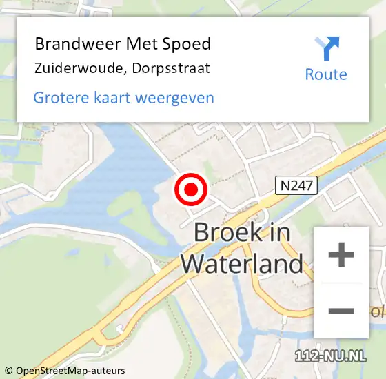 Locatie op kaart van de 112 melding: Brandweer Met Spoed Naar Zuiderwoude, Dorpsstraat op 27 augustus 2019 08:33