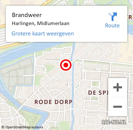 Locatie op kaart van de 112 melding: Brandweer Harlingen, Midlumerlaan op 27 augustus 2019 09:11