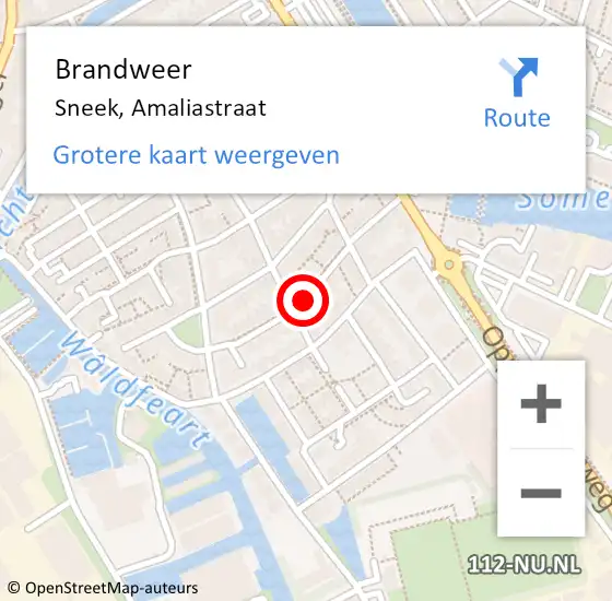 Locatie op kaart van de 112 melding: Brandweer Sneek, Amaliastraat op 27 augustus 2019 09:12