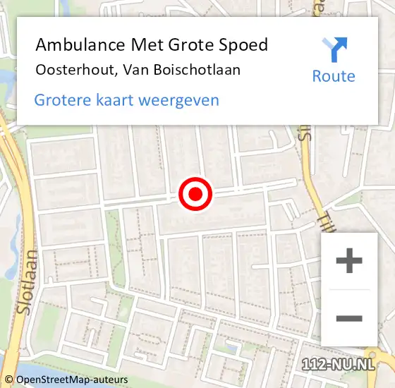 Locatie op kaart van de 112 melding: Ambulance Met Grote Spoed Naar Oosterhout, Van Boischotlaan op 27 augustus 2019 09:31