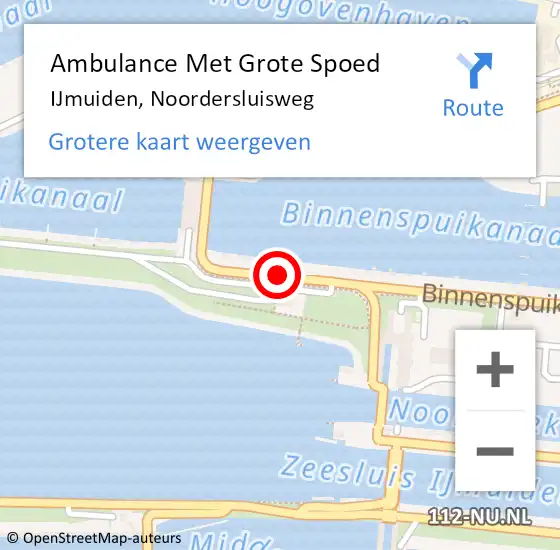 Locatie op kaart van de 112 melding: Ambulance Met Grote Spoed Naar IJmuiden, Noordersluisweg op 27 augustus 2019 10:08