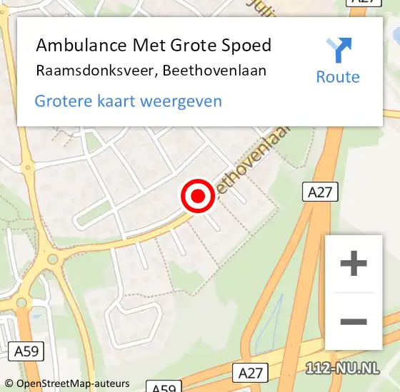 Locatie op kaart van de 112 melding: Ambulance Met Grote Spoed Naar Raamsdonksveer, Beethovenlaan op 27 augustus 2019 10:52