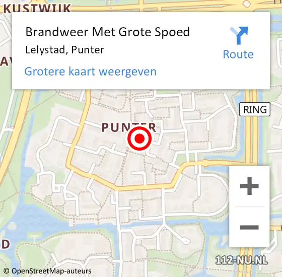 Locatie op kaart van de 112 melding: Brandweer Met Grote Spoed Naar Lelystad, Punter op 27 augustus 2019 11:41