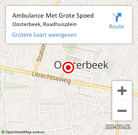 Locatie op kaart van de 112 melding: Ambulance Met Grote Spoed Naar Oosterbeek, Raadhuisplein op 27 augustus 2019 11:55