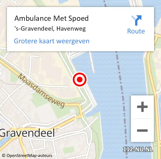 Locatie op kaart van de 112 melding: Ambulance Met Spoed Naar 's-Gravendeel, Havenweg op 27 augustus 2019 12:14