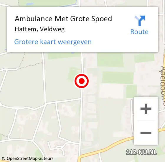 Locatie op kaart van de 112 melding: Ambulance Met Grote Spoed Naar Hattem, Veldweg op 27 augustus 2019 13:24