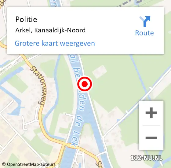 Locatie op kaart van de 112 melding: Politie Arkel, Kanaaldijk-Noord op 27 augustus 2019 13:46