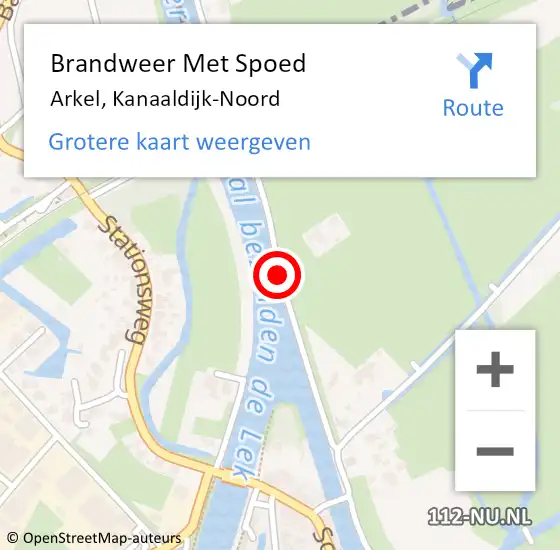 Locatie op kaart van de 112 melding: Brandweer Met Spoed Naar Arkel, Kanaaldijk-Noord op 27 augustus 2019 13:46