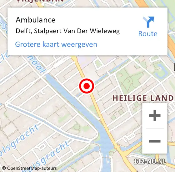 Locatie op kaart van de 112 melding: Ambulance Delft, Stalpaert Van Der Wieleweg op 27 augustus 2019 13:49