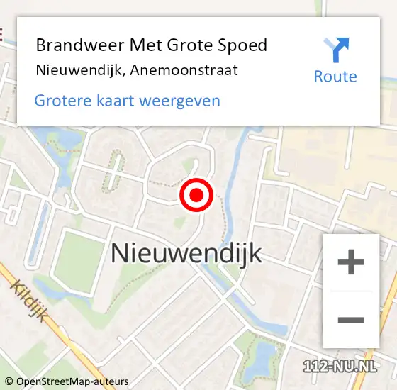 Locatie op kaart van de 112 melding: Brandweer Met Grote Spoed Naar Nieuwendijk, Anemoonstraat op 27 augustus 2019 13:50