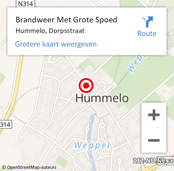 Locatie op kaart van de 112 melding: Brandweer Met Grote Spoed Naar Hummelo, Dorpsstraat op 11 april 2014 20:42