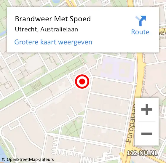 Locatie op kaart van de 112 melding: Brandweer Met Spoed Naar Utrecht, Australielaan op 27 augustus 2019 14:15