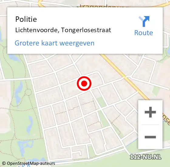 Locatie op kaart van de 112 melding: Politie Lichtenvoorde, Tongerlosestraat op 27 augustus 2019 14:47