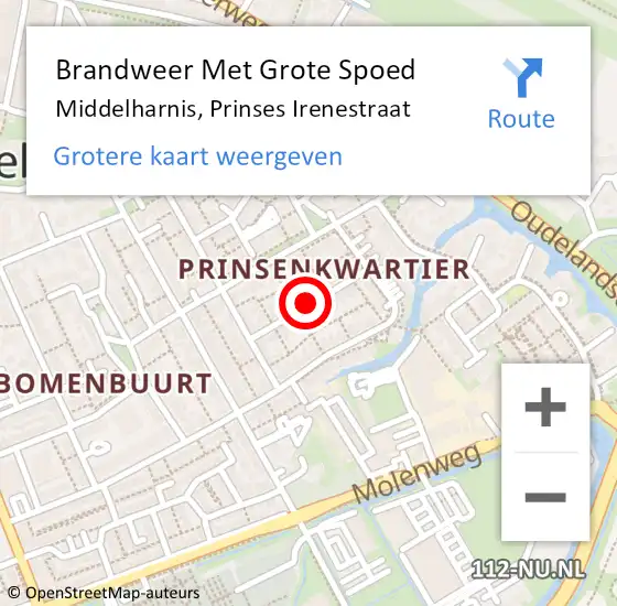 Locatie op kaart van de 112 melding: Brandweer Met Grote Spoed Naar Middelharnis, Prinses Irenestraat op 27 augustus 2019 15:07