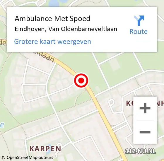 Locatie op kaart van de 112 melding: Ambulance Met Spoed Naar Eindhoven, Van Oldenbarneveltlaan op 27 augustus 2019 15:14