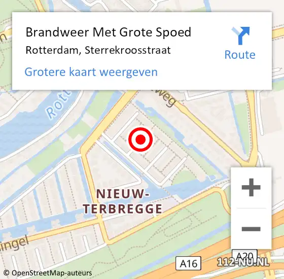 Locatie op kaart van de 112 melding: Brandweer Met Grote Spoed Naar Rotterdam, Sterrekroosstraat op 27 augustus 2019 15:14