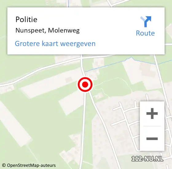 Locatie op kaart van de 112 melding: Politie Nunspeet, Molenweg op 27 augustus 2019 15:27