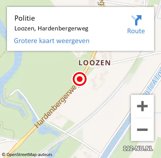 Locatie op kaart van de 112 melding: Politie Loozen, Hardenbergerweg op 27 augustus 2019 16:41