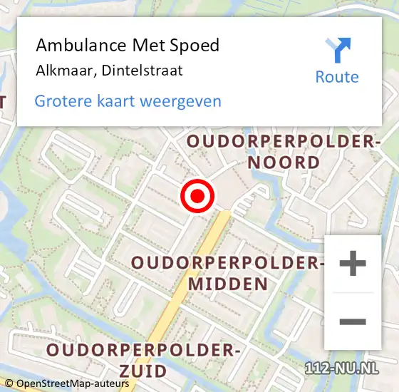 Locatie op kaart van de 112 melding: Ambulance Met Spoed Naar Alkmaar, Dintelstraat op 27 augustus 2019 17:08