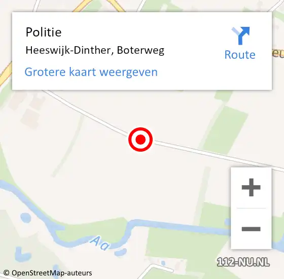 Locatie op kaart van de 112 melding: Politie Heeswijk-Dinther, Boterweg op 27 augustus 2019 18:13