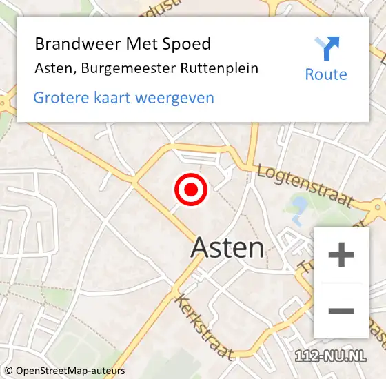 Locatie op kaart van de 112 melding: Brandweer Met Spoed Naar Asten, Burgemeester Ruttenplein op 27 augustus 2019 18:36