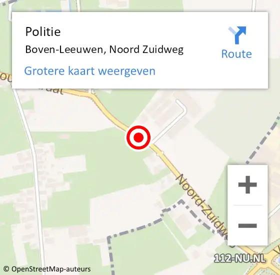 Locatie op kaart van de 112 melding: Politie Boven-Leeuwen, Noord Zuidweg op 27 augustus 2019 18:40