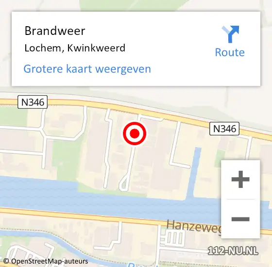 Locatie op kaart van de 112 melding: Brandweer Lochem, Kwinkweerd op 27 augustus 2019 18:41