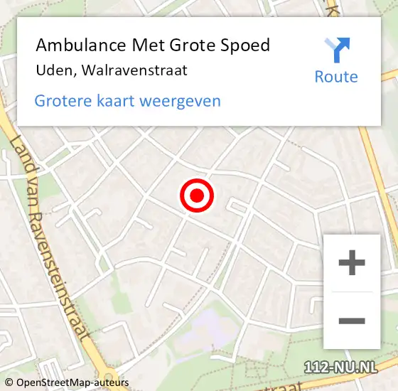 Locatie op kaart van de 112 melding: Ambulance Met Grote Spoed Naar Uden, Walravenstraat op 27 augustus 2019 19:20