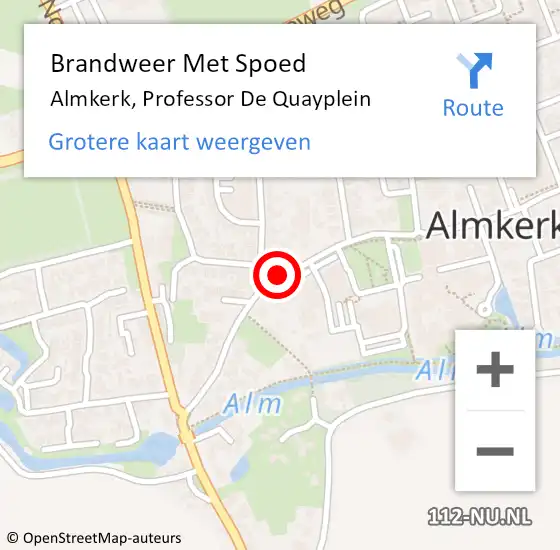 Locatie op kaart van de 112 melding: Brandweer Met Spoed Naar Almkerk, Professor De Quayplein op 27 augustus 2019 19:25