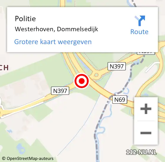 Locatie op kaart van de 112 melding: Politie Westerhoven, Dommelsedijk op 27 augustus 2019 19:31