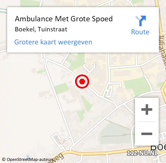 Locatie op kaart van de 112 melding: Ambulance Met Grote Spoed Naar Boekel, Tuinstraat op 27 augustus 2019 20:19