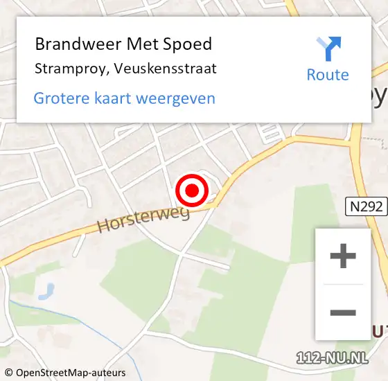 Locatie op kaart van de 112 melding: Brandweer Met Spoed Naar Stramproy, Veuskensstraat op 27 augustus 2019 20:24