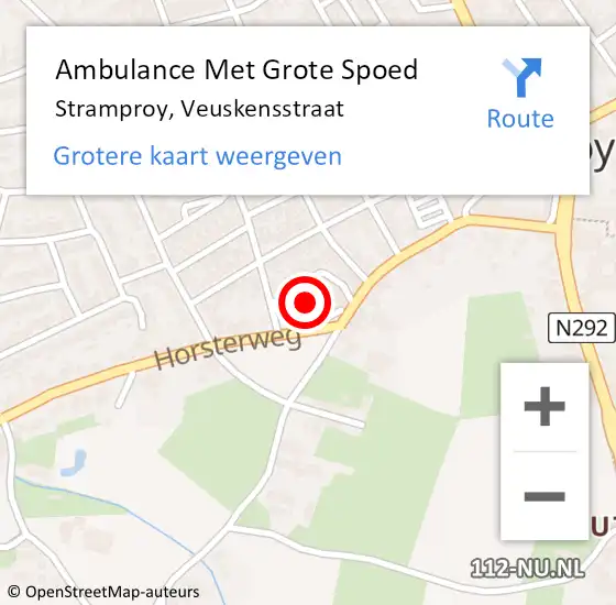 Locatie op kaart van de 112 melding: Ambulance Met Grote Spoed Naar Stramproy, Veuskensstraat op 27 augustus 2019 20:41