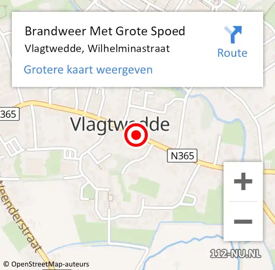 Locatie op kaart van de 112 melding: Brandweer Met Grote Spoed Naar Vlagtwedde, Wilhelminastraat op 27 augustus 2019 21:09