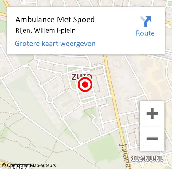 Locatie op kaart van de 112 melding: Ambulance Met Spoed Naar Rijen, Willem I-plein op 27 augustus 2019 22:39