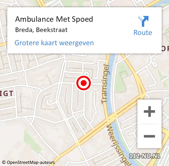 Locatie op kaart van de 112 melding: Ambulance Met Spoed Naar Breda, Beekstraat op 28 augustus 2019 02:24