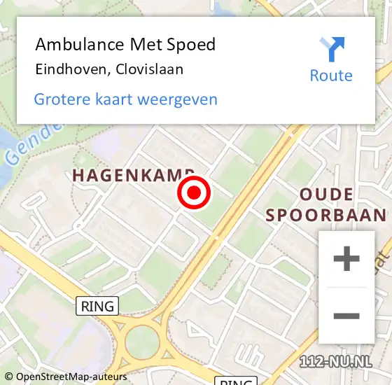 Locatie op kaart van de 112 melding: Ambulance Met Spoed Naar Eindhoven, Clovislaan op 28 augustus 2019 02:56