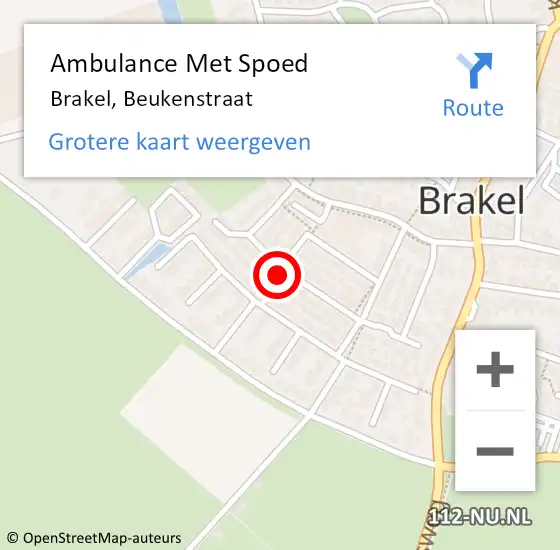 Locatie op kaart van de 112 melding: Ambulance Met Spoed Naar Brakel, Beukenstraat op 28 augustus 2019 07:00