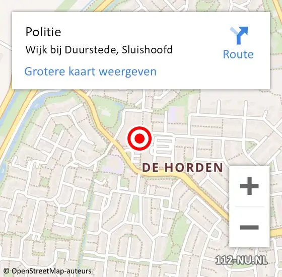 Locatie op kaart van de 112 melding: Politie Wijk bij Duurstede, Sluishoofd op 28 augustus 2019 08:00