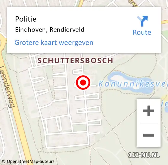 Locatie op kaart van de 112 melding: Politie Eindhoven, Rendierveld op 28 augustus 2019 08:31