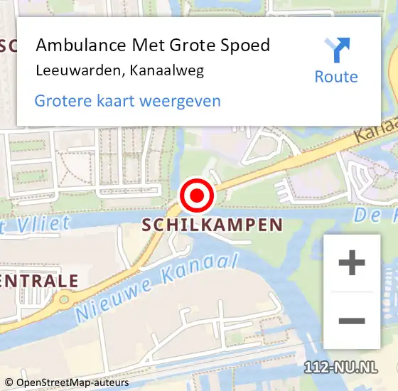 Locatie op kaart van de 112 melding: Ambulance Met Grote Spoed Naar Leeuwarden, Kanaalweg op 28 augustus 2019 08:32