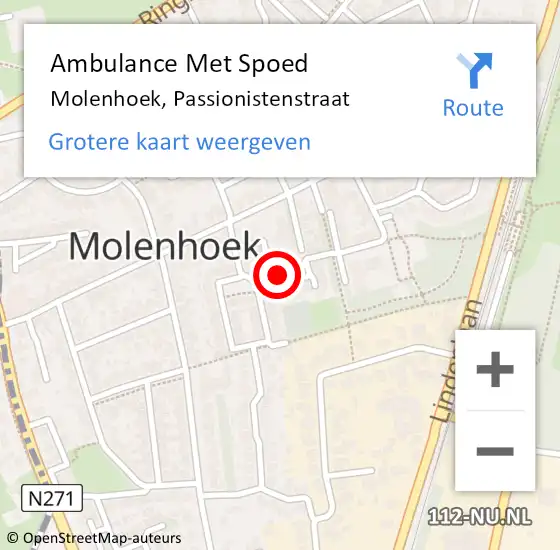 Locatie op kaart van de 112 melding: Ambulance Met Spoed Naar Molenhoek, Passionistenstraat op 28 augustus 2019 08:56