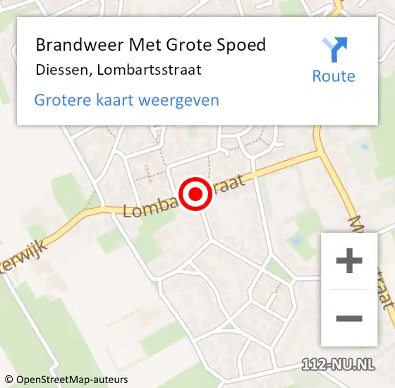 Locatie op kaart van de 112 melding: Brandweer Met Grote Spoed Naar Diessen, Lombartsstraat op 28 augustus 2019 11:02