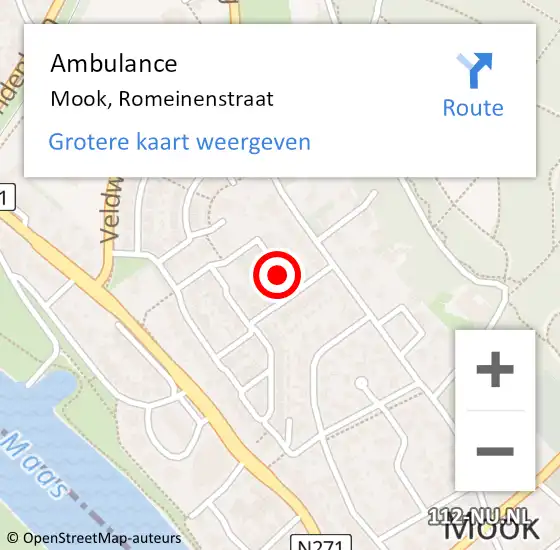 Locatie op kaart van de 112 melding: Ambulance Mook, Romeinenstraat op 28 augustus 2019 12:27