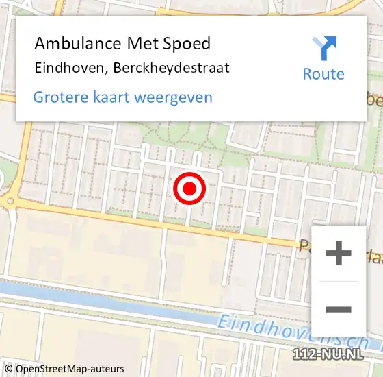 Locatie op kaart van de 112 melding: Ambulance Met Spoed Naar Eindhoven, Berckheydestraat op 28 augustus 2019 13:21