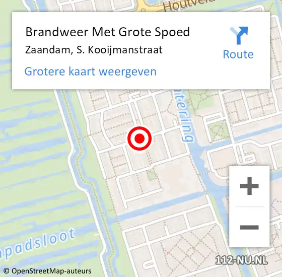 Locatie op kaart van de 112 melding: Brandweer Met Grote Spoed Naar Zaandam, S. Kooijmanstraat op 28 augustus 2019 13:22