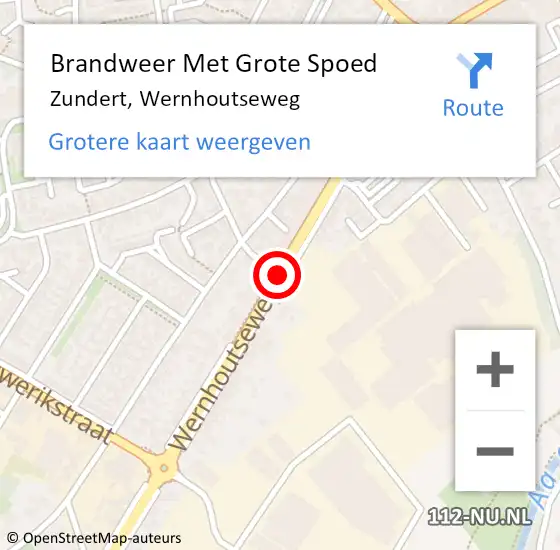 Locatie op kaart van de 112 melding: Brandweer Met Grote Spoed Naar Zundert, Wernhoutseweg op 28 augustus 2019 13:57