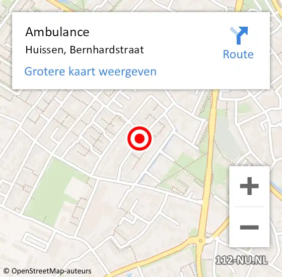 Locatie op kaart van de 112 melding: Ambulance Huissen, Bernhardstraat op 28 augustus 2019 14:20
